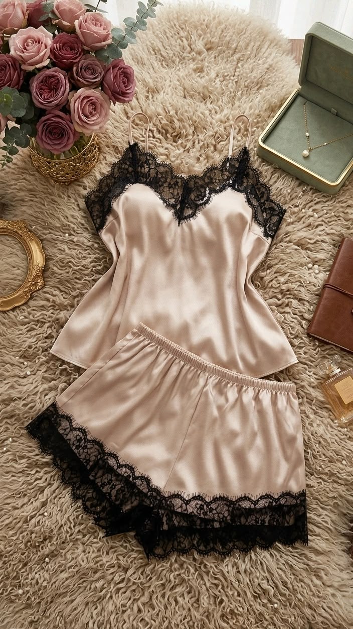 ست تاپ و شورتک/ساتن ابریشم